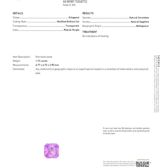 Emerald Loose Sapphire (1.73 Ct Pinkish Purple Si2) Gia C53000123 - Picture 5 of 6